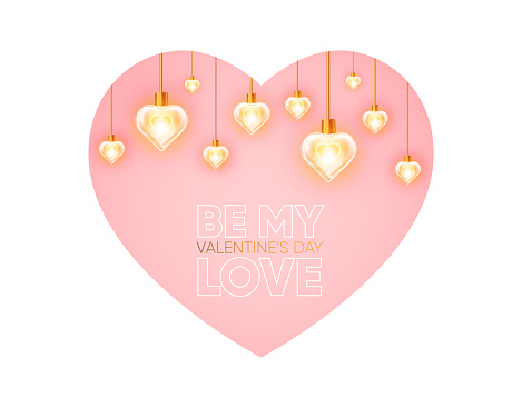 Valentine's Day valentine. Heart glowing garland. Heart shape background. Vector illustration.