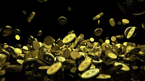 Glittering new generation digital coins bouncing on black background. / You can see the animation movie of this image from my iStock video portfolio. Video number: 1461442017