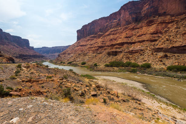 Wide view at the Colorado River in wilderness in Utah, USA