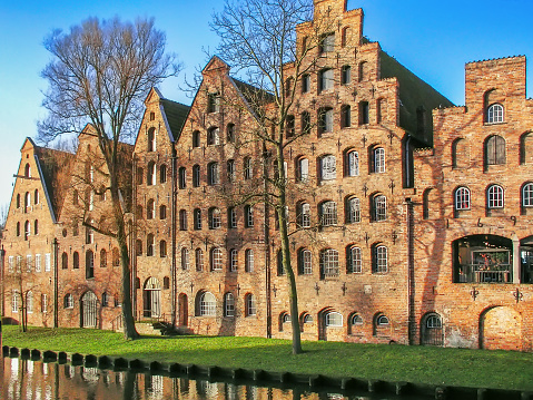 Street with historical houses in Lubeck, Germany