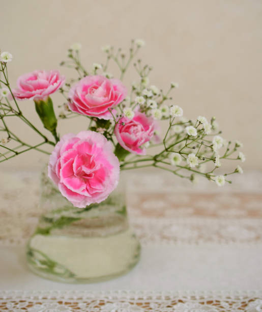 istock pink carnation and gypsophila in a vase. 1462024779