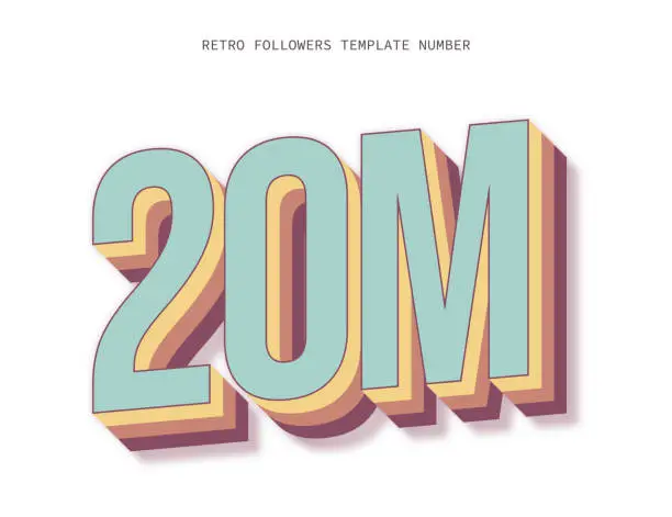 Vector illustration of Thank you 20000000 or 20M followers. Congratulation card. Web Social media concept. Blogger celebrates a many large number of subscribers. stock illustration