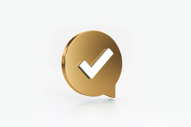 Yes check mark symbol icon with speech bubble Checkbox, Three Dimensional, Acceptance Speech, Accuracy, Agreement check mark metal three dimensional shape symbol stock pictures, royalty-free photos & images