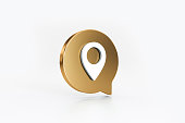 Blue location pictogram icon symbol or map pointer marker navigation pin gps mark with speech bubble