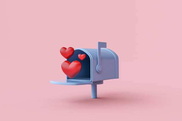coração na caixa de correio, renderização 3d. - red asia send mail - fotografias e filmes do acervo