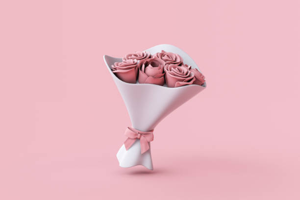 Pink rose-flower bouquet, valentine concept, 3d rendering