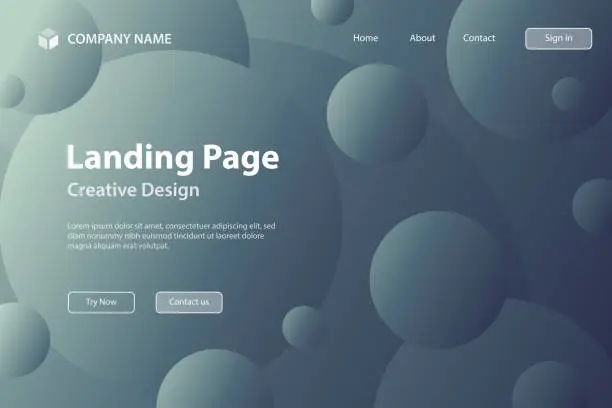 Vector illustration of Landing page Template - Abstract geometric background with Gray gradient circles