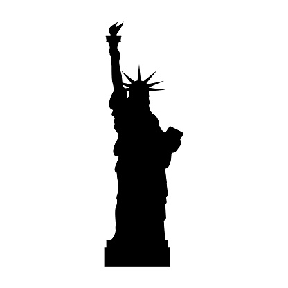 Statue of Liberty black silhouette. New York City logo or symbol. USA landmark. Vector illustration.