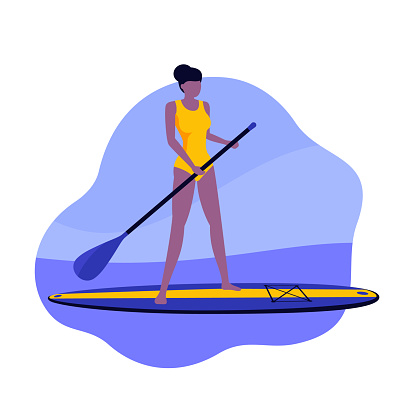 woman on a sup board with a paddle, vector