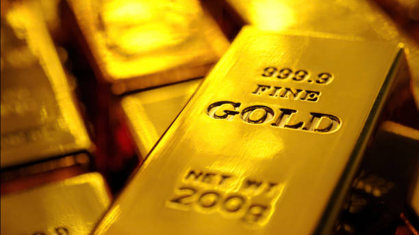 Gold ingots stock photo