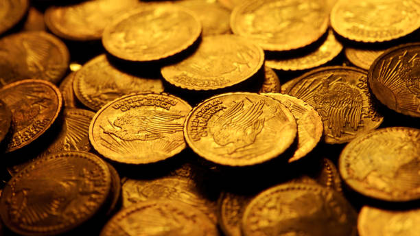 Gold coins stock photo