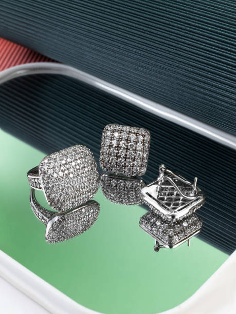 istock Silver earrings and a ring with cubiconits, in the decor 1462058871