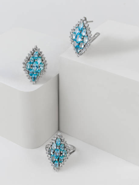 istock Silver earrings and a ring with cubiconits, in the decor 1462059061