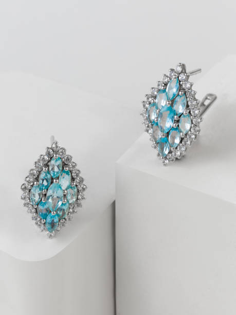 istock Silver earrings and a ring with cubiconits, in the decor 1462059062