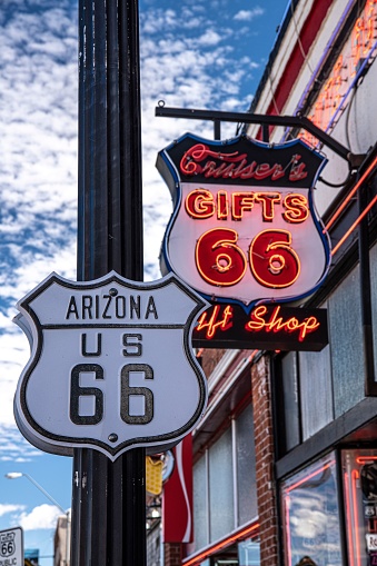 Williams, United States – October 15, 2019: The Route 66 sign in Williams AZ South of the Grand Canyon