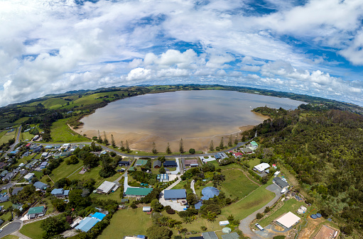 Aerial Panoramic New Zealand Coastline in North Island New Zealand