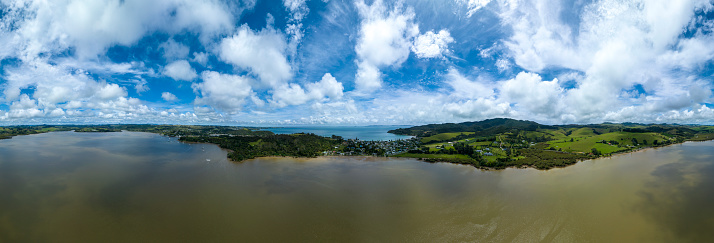 Aerial Panoramic New Zealand Coastline in North Island New Zealand