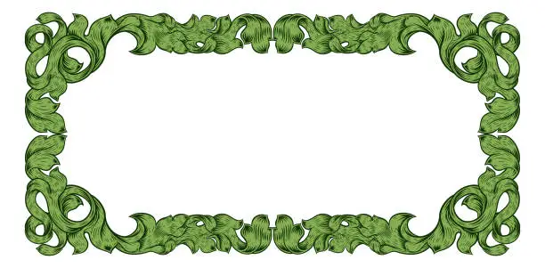 Vector illustration of Filigree Heraldry Leaf Pattern Floral Border Frame