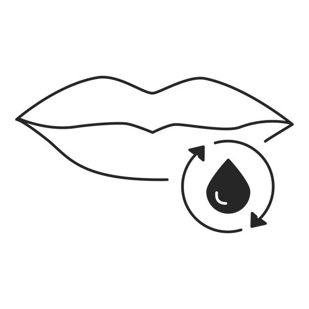 ilustraciones, imágenes clip art, dibujos animados e iconos de stock de icono de contorno de labios, lápiz labial o gel de agua, boca con gota líquida, ciclo de agua para la cara. - fish lips illustrations