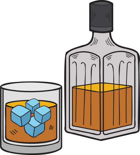 illustrations, cliparts, dessins animés et icônes de illustration de bouteille de whisky dessinée à la main dans le style doodle - editorial label man made material healthcare and medicine