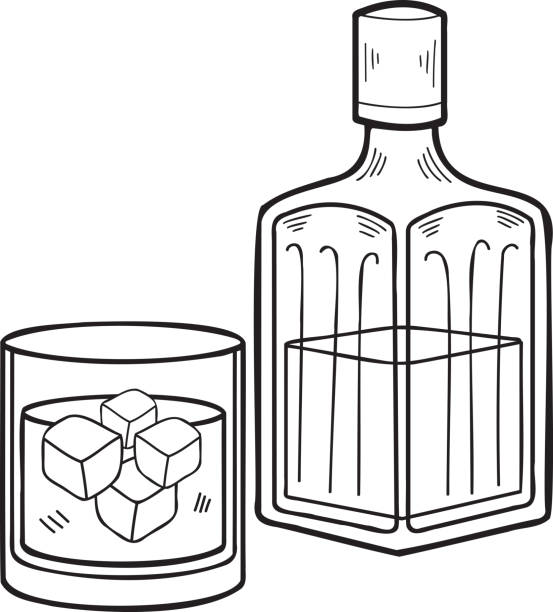 illustrations, cliparts, dessins animés et icônes de illustration de bouteille de whisky dessinée à la main dans le style doodle - editorial label man made material healthcare and medicine