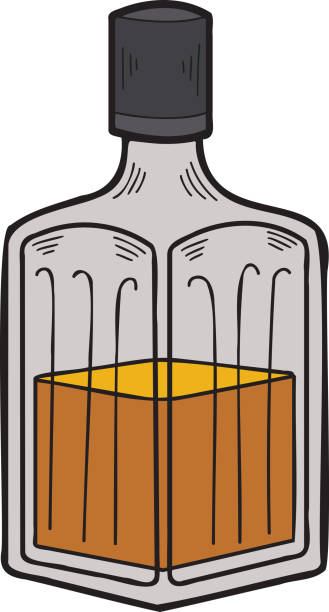 illustrations, cliparts, dessins animés et icônes de illustration de bouteille de whisky dessinée à la main dans le style doodle - editorial label man made material healthcare and medicine