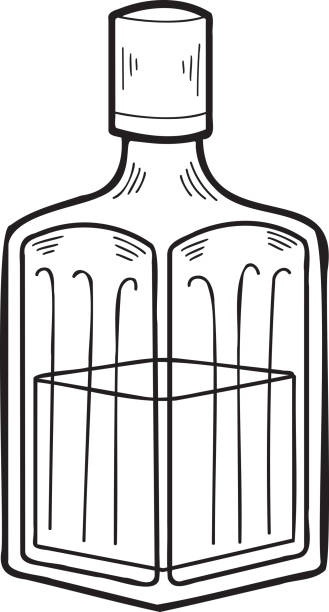illustrations, cliparts, dessins animés et icônes de illustration de bouteille de whisky dessinée à la main dans le style doodle - editorial label man made material healthcare and medicine