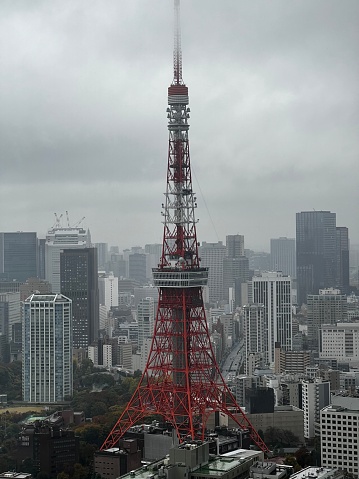 Tokyo, Japan – November 22, 2022: An aerial view of the Tokyo Tower and cityscape