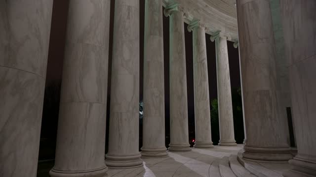 Big and tall white marble columns of the Lincoln Memorial in Washington DC