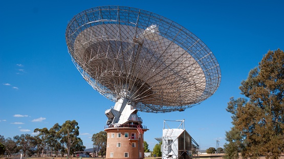 Parkes, Australia – April 15, 2018: A closeup of a CSIRO Radio Telescope located near Parkes, New South Wales, Australia