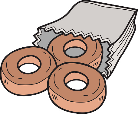 Hand Drawn donuts and paper bags illustration in doodle style isolated on background
