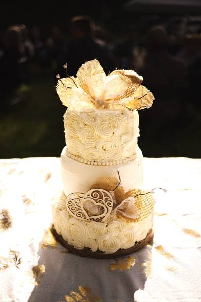 istock Beautiful triple layered bridal cake 1462082388