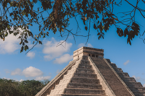 Ancient pre-Columbian Maya civilization Pyramid - Temple of Kukulcán in Chichen Itza, Mexico