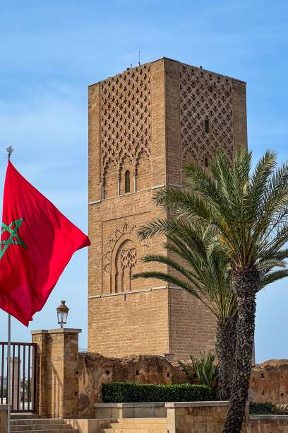 istock Moroccan flags fluttering and the Hassan tower in the background in Rabat 1462096471