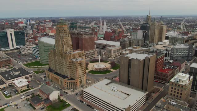 Drone view of the Town of Buffalo in New York on a gloomy day