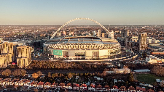 London, United Kingdom – January 05, 2022: A drone view of Wembley Stadium in London, England