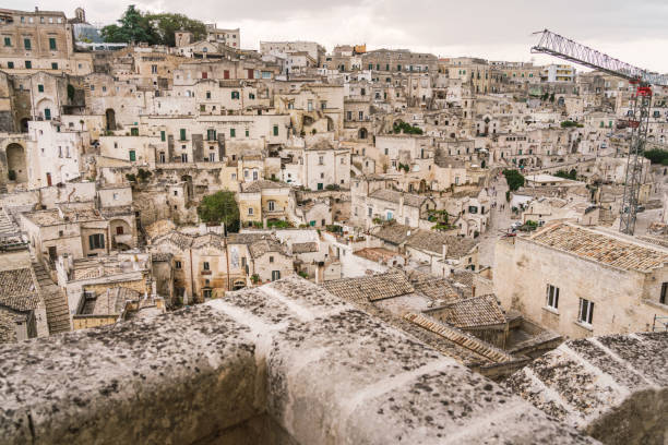 Looking at the beautiful ancient town of Matera, in southern Italy. Matera has gained international fame for its ancient town, the \