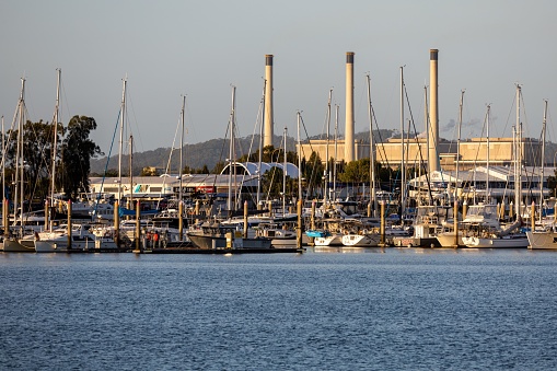 Gladstone, Australia – January 22, 2023: A beautiful view of yachts and ships in the harbor in Gladstone in Australia