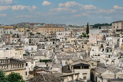 Looking at the beautiful ancient town of Matera, in southern Italy. Matera has gained international fame for its ancient town, the \