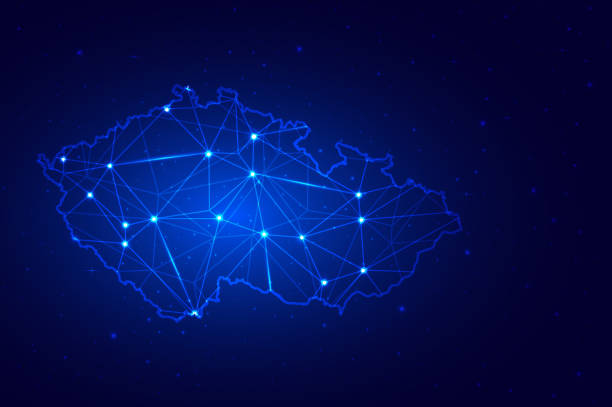 istock Abstract Map of Czech Republic from polygonal blue lines and glowing 1462109139