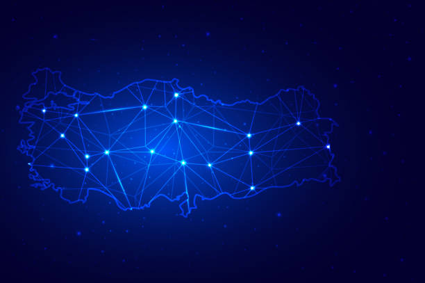 istock Abstract Map of Turkey from polygonal blue lines and glowing 1462111134