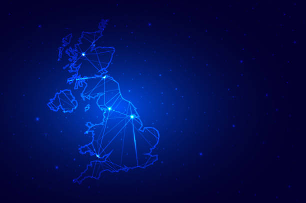 istock Abstract Map of United Kingdom from polygonal blue lines and glowing 1462111389