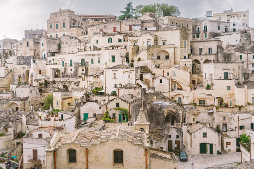 Looking at the beautiful ancient town of Matera, in southern Italy. Matera has gained international fame for its ancient town, the \