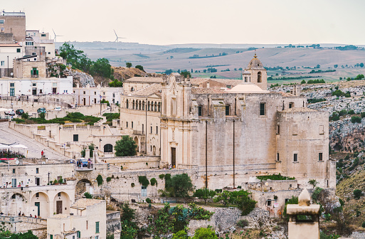 Looking at the beautiful ancient town of Matera, in southern Italy. Matera has gained international fame for its ancient town, the \