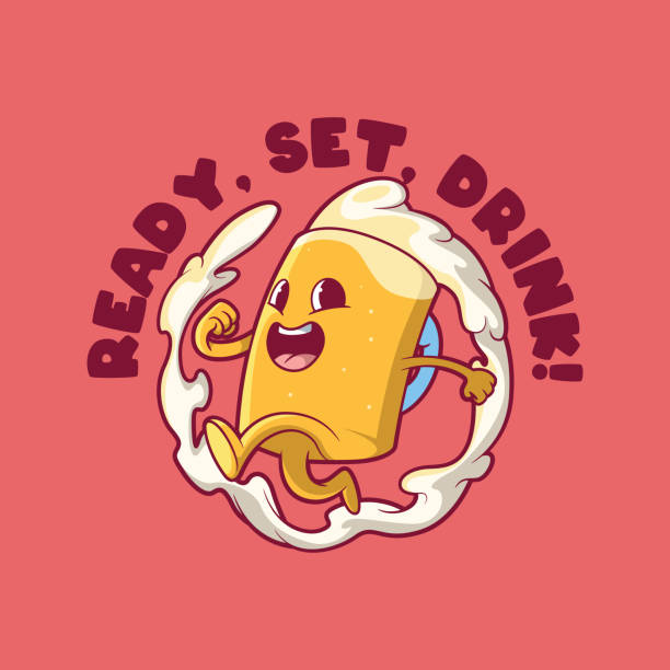 A Beer Mug character running and smiling vector illustration. A Beer Mug character running and smiling vector illustration. Logo, brand, drink design concept. workout logo stock illustrations