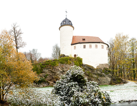 On November 29th 2022, the Rabenstein Castle in Chemnitz-Rabenstaein area during a snowy autumn day. It is the smallest Castle in Saxony state but it is said that it is the smallest medieval castle in the whole Europe. A fortress built in 11000 AC to protect Sankt Paul im Lavanttal