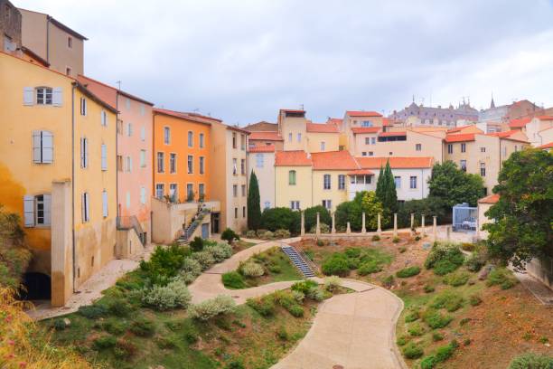 Beziers amphitheatre, France Beziers, France. Garden on site of ancient Roman amphitheatre. beziers stock pictures, royalty-free photos & images