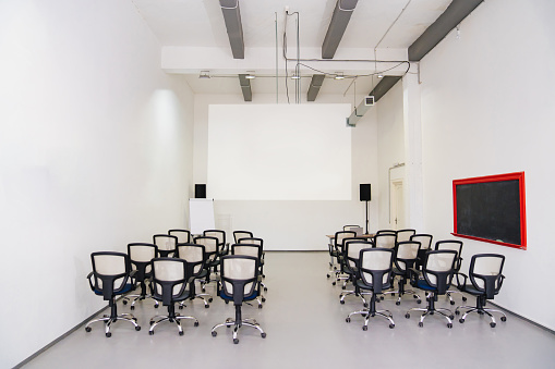 space for lectures, conferences and presentations. the concept of a traditional interior for business presentations and speeches of speakers. office rent.