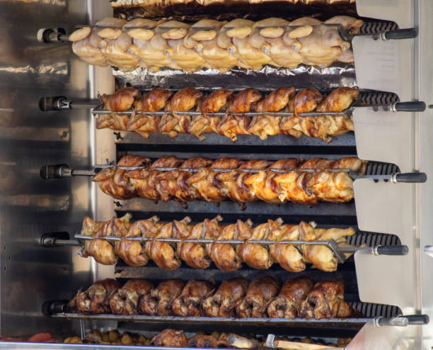 istock Rotisserie chickens prepared for meals 1462131108