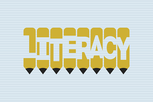 Literacy text with Pen symbol creative ideas design, vector illustration graphic design. Literacy typography negative space word in pencil vector illustration.